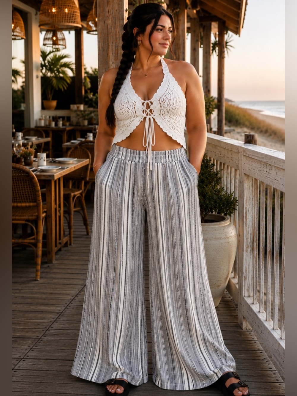 Maden Los Angeles XL Wide Leg Beach Pants Boho Gauze Cotton Resort NWOT